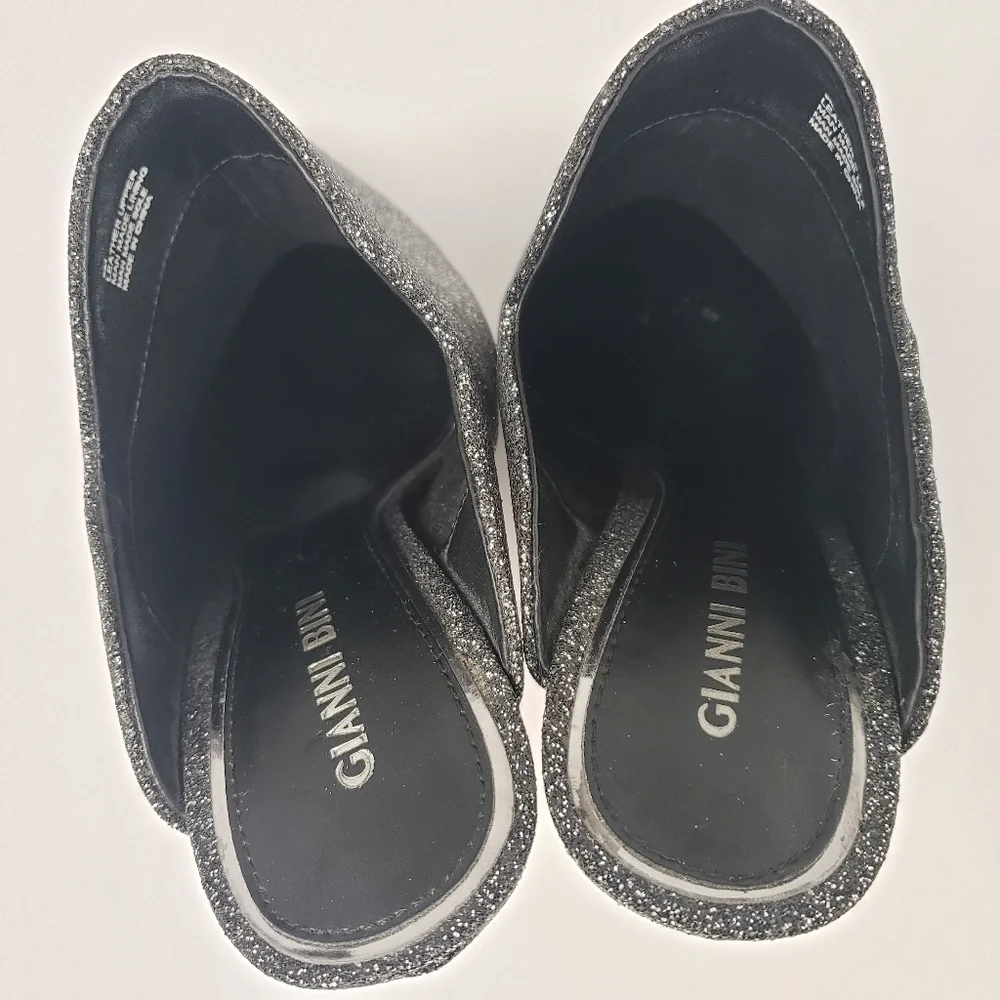 Gianni Bini Black Glitter Pointed-Toe Mule Heels